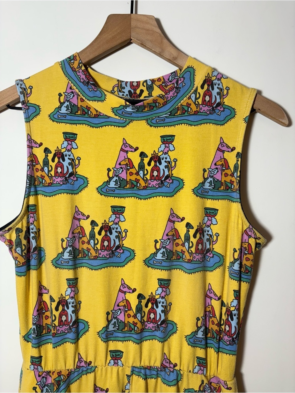 NOOWORKS Dahlia Dress In Dog Party Print SZ M Cotton Stretch Pockets Midi USA - Picture 4 of 10